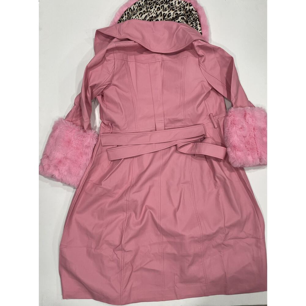 JAYLEY Pink Trench Style Belted Coat with Faux Fur Cuffs and Collar S/M - Picture 4 of 6